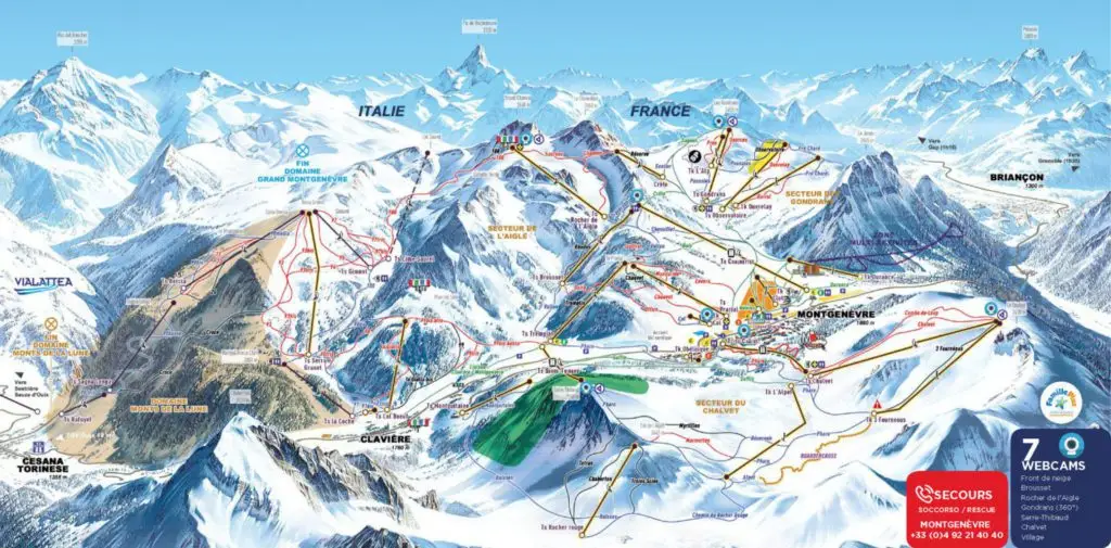 Plan des pistes Montgenevre et monts de la lune